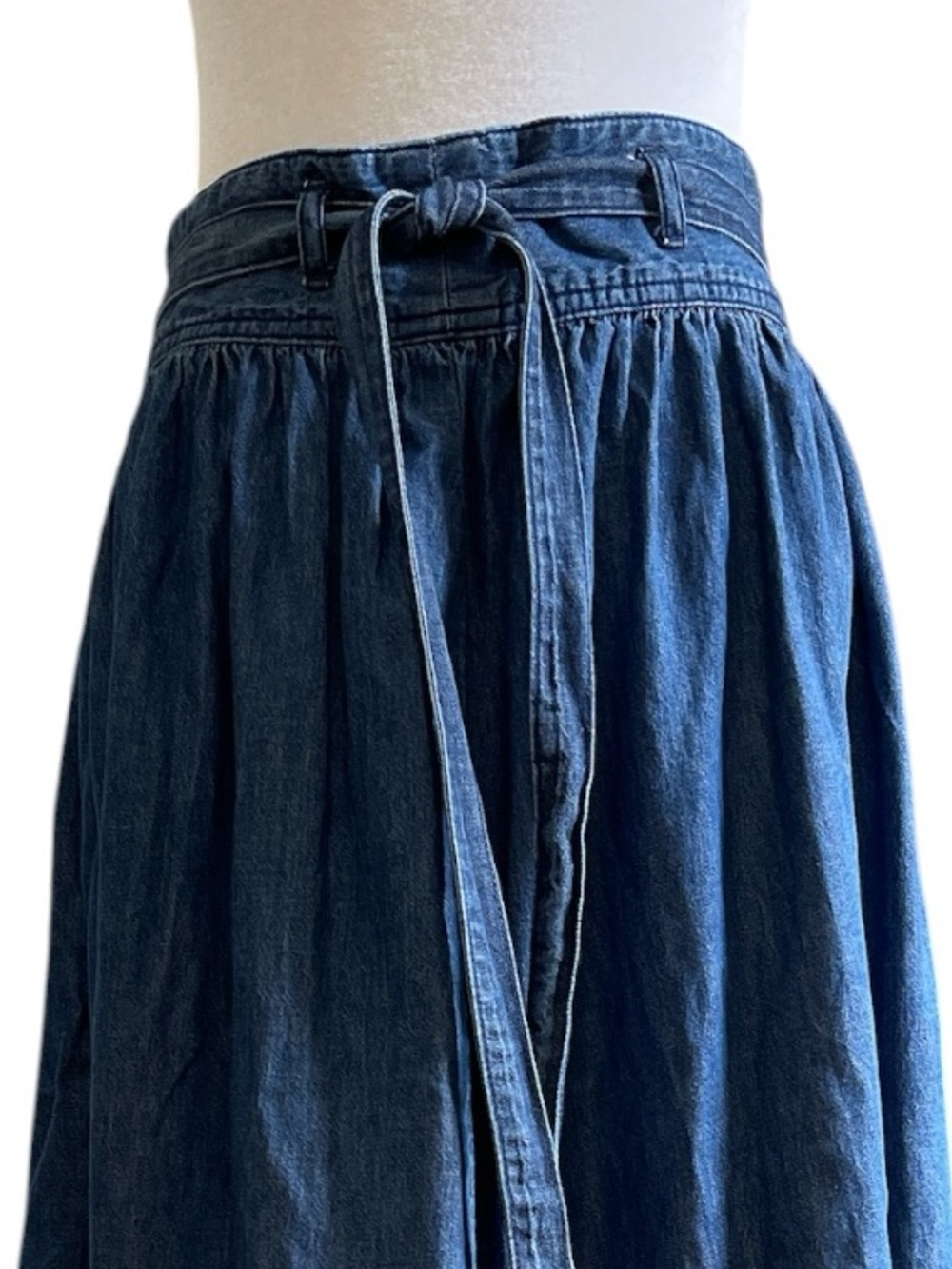 GU Japan Denim Tie Waist Midi Skirt Minimalist A-Line Hakama Style M - Picture 3 of 7
